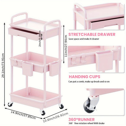 3-Tier Rolling Storage Cart with Storage Drawers and Locking Wheels for Living Room detail image - detail view 6