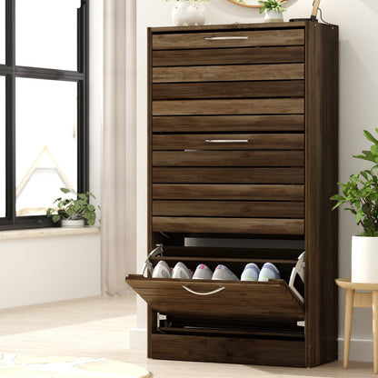 3-Tier Shoe Cabinet, Entryway Shoe Organizer for Organized Everyday Storage detail image - detail view 3