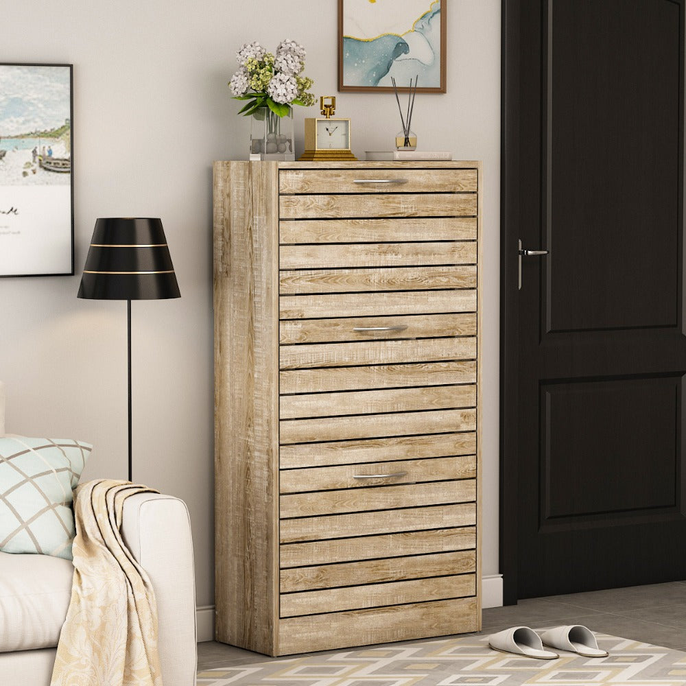 Shoe Cabinet, 3-Tier Shoe Storage Cabinet with 3 Flip-Down Drawers Ventilated Louver Doors shown in the main product view