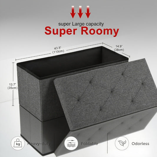 Storage Ottoman, Bench with Bins, 30"/43" Fabric Upholstered Bench for Bedroom End of Bed shown in the main product view