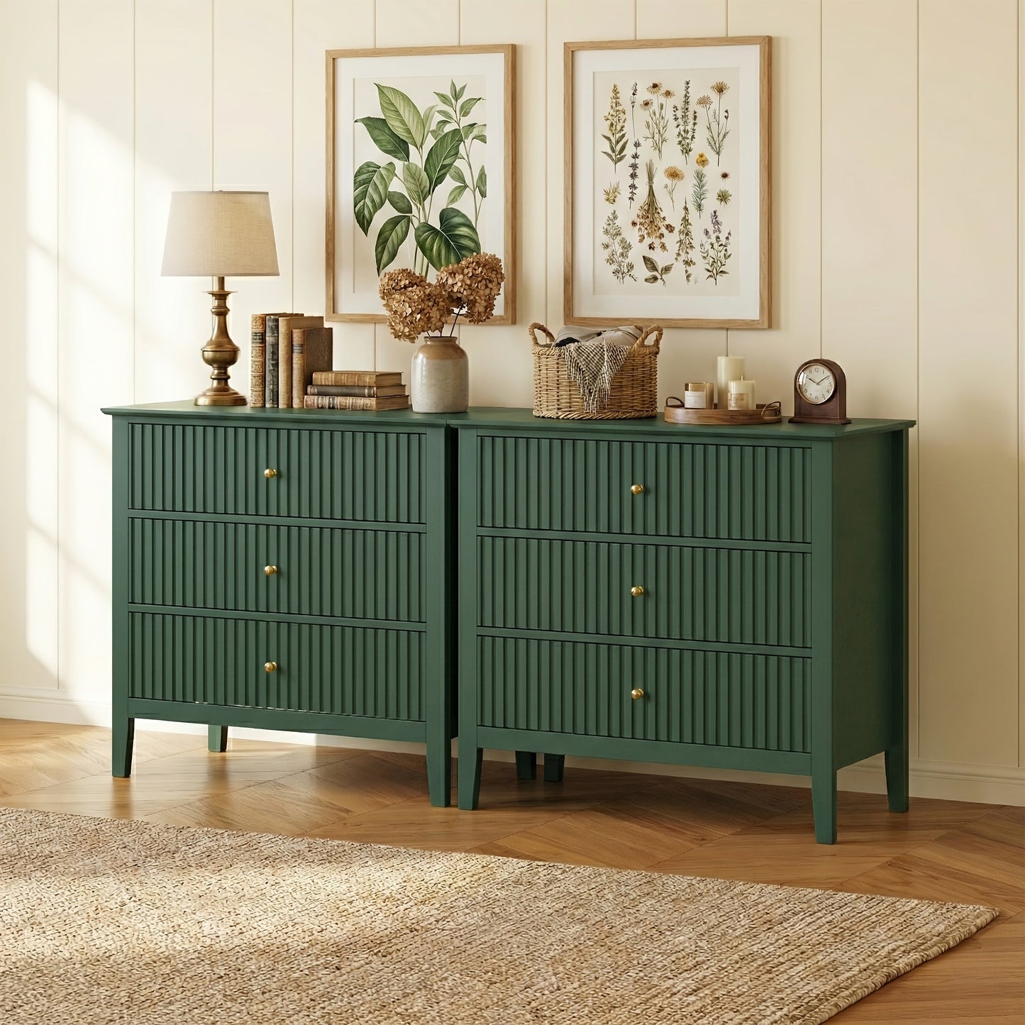 Nightstand shown in the Green, 3 storage compartment Dresser(Set of 2) option