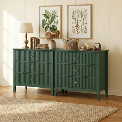 Nightstand shown in the Green, 3 storage compartment Dresser(Set of 2) option