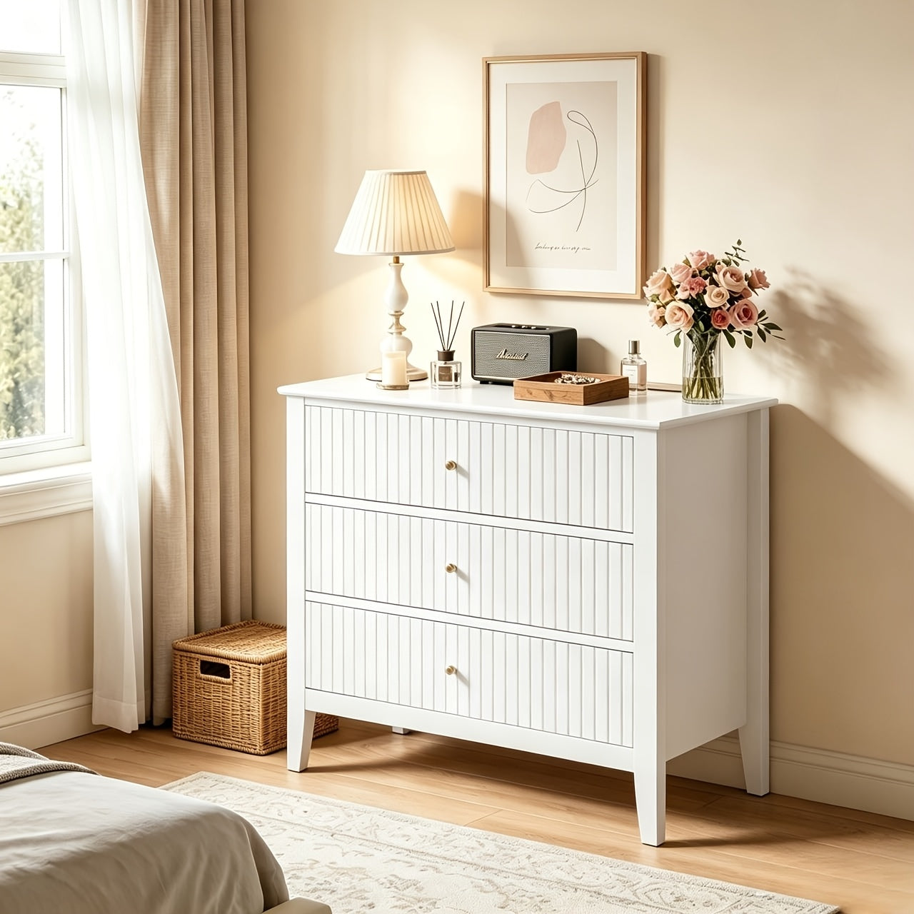 Nightstand shown in the White, 3 Drawer Dresser(Set of 1) option