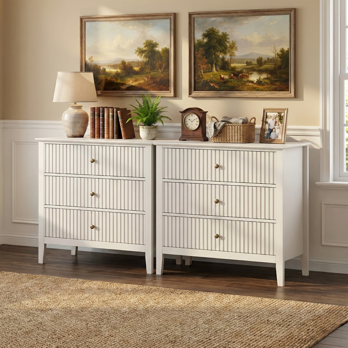 Nightstand shown in the White, 3 storage compartment Dresser(Set of 2) option