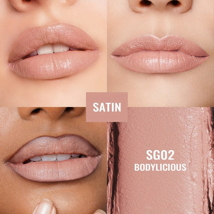 12 g Nude Satin Lipstick Set with Lightweight Cream-to-Satin Formula in Two Checkout Sets for Daily Makeup