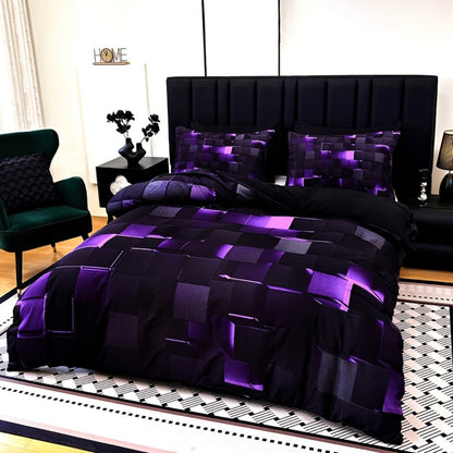 Three-Piece Plaid Duvet Cover Set with Two Pillowcases in Five Colors and Four Bed Sizes for Home and Everyday Use