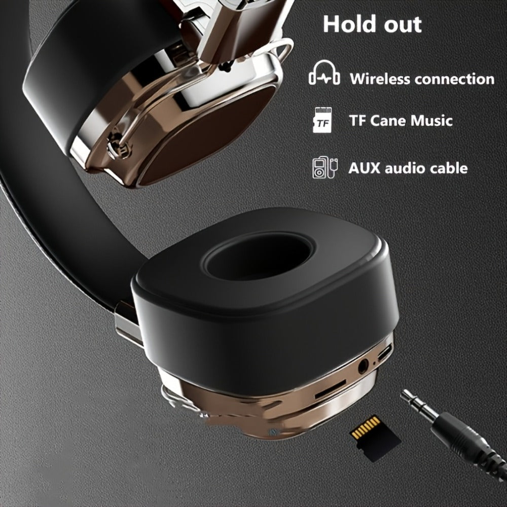 Semi-Open Over-Ear Wireless Headphones 12H Battery with Microphone, Wired & Wireless Dual Mode Retractable Cable Type-C Charging, for Gym Gaming Compatible with iOS Android Computer Laptop