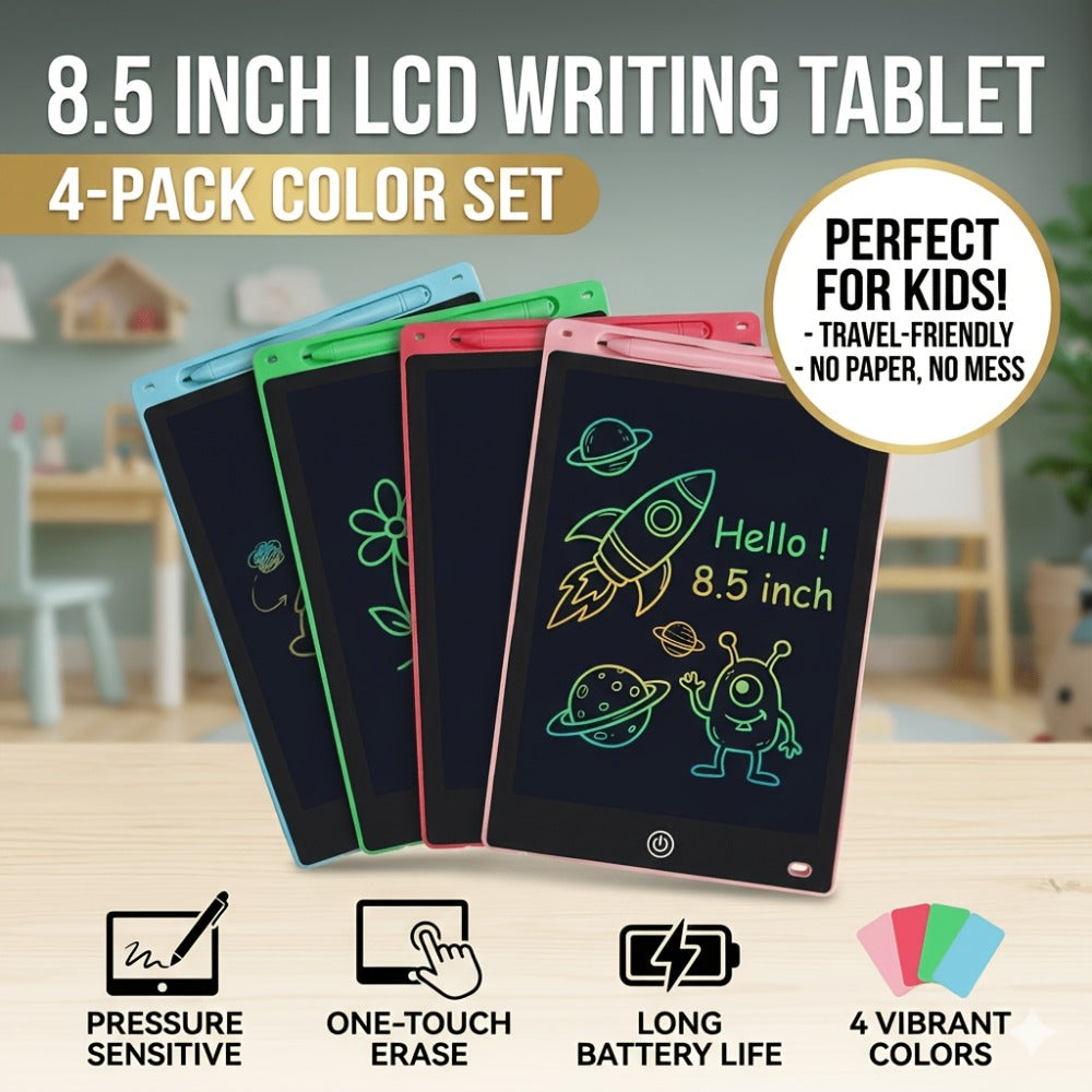 LCD Writing Tablet 4 Pack 8.5 Inch Colorful Doodle Board Reusable Electronic Drawing Pad Educational Toy for Kids Ages 3-6 Boys Girls Home School Travel Gift