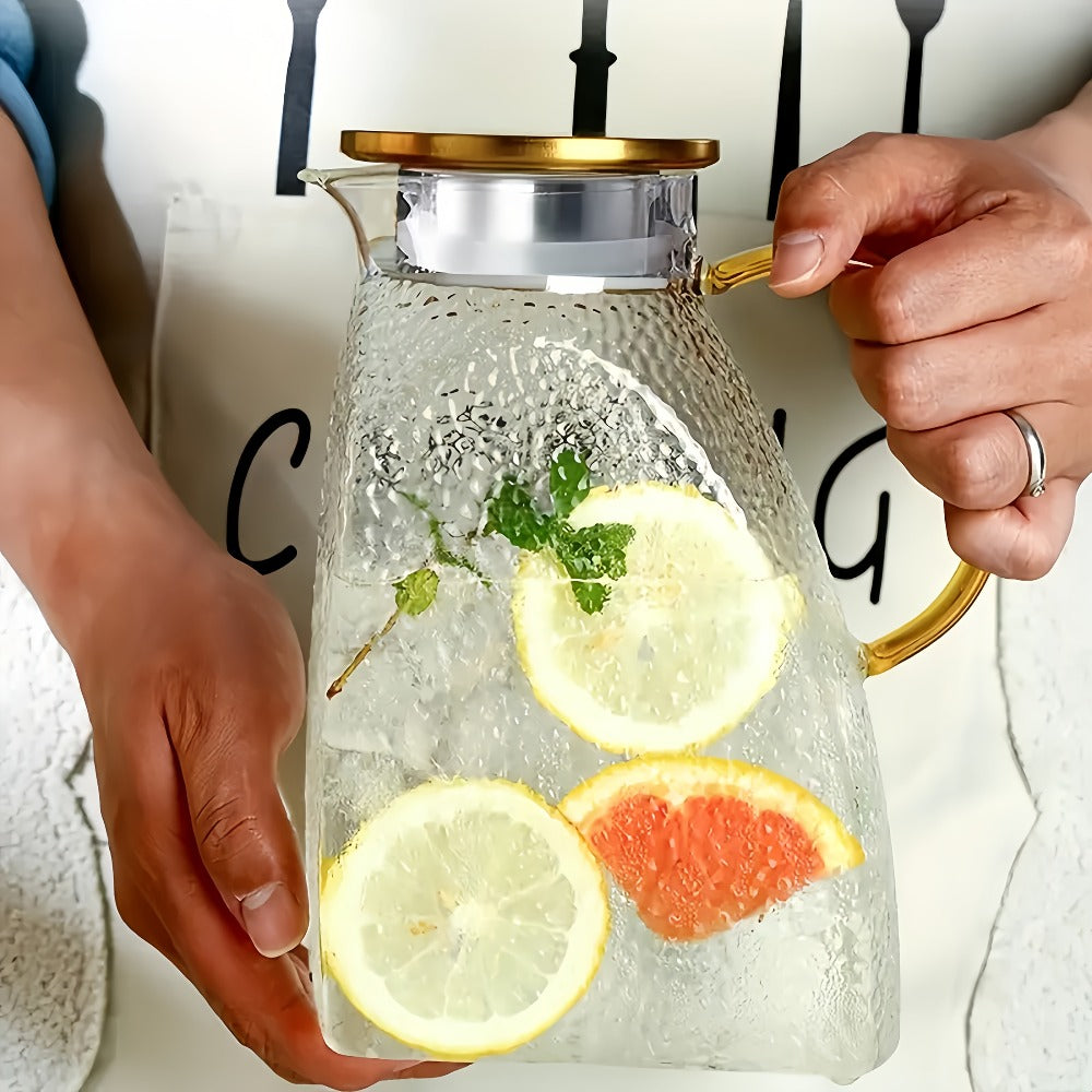 1.8-Liter Textured Glass Fridge Jug Set with Lid, Long Spoon and Cleaning Brush for Cold Drinks