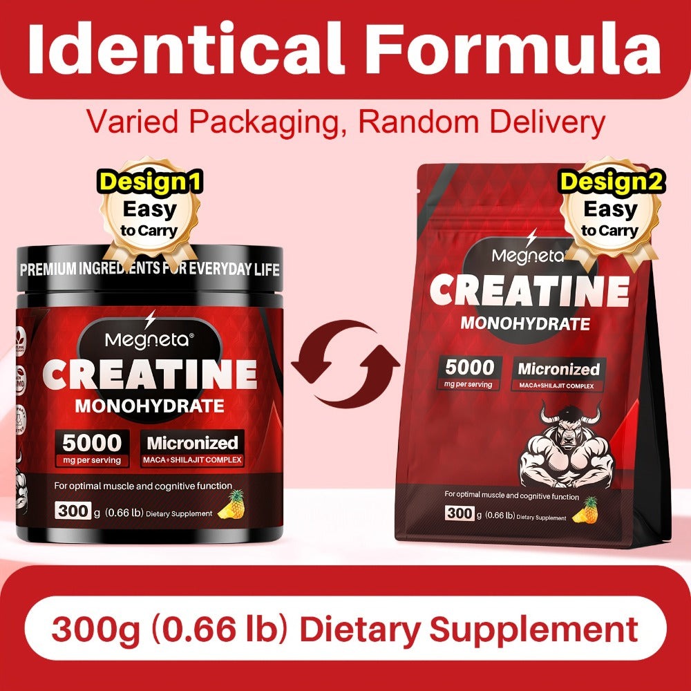 Creatine Monohydrate Powder 5000mg Per Serving - Pineapple Flavor, No Artificial Sweeteners - Strength, Power & Focus Support - 300g, 60 Servings Pre-Workout Supplement