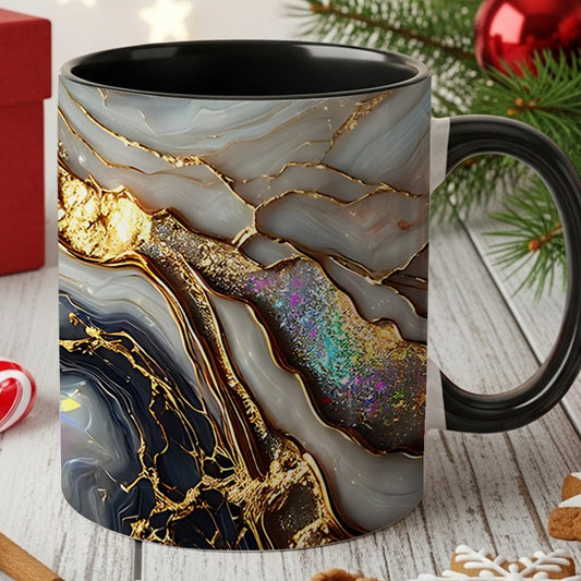 Agate Golden Vein Coffee Mug 11 Oz – Luxury Marble Pattern Ceramic Cup for Home & Office – Elegant Gift for Birthday, Mother's Day & Christmas – Black, White & Pink