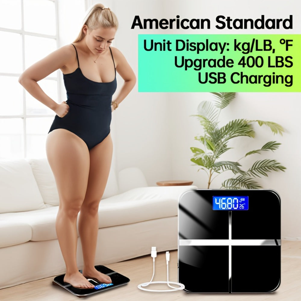 Square Digital Bathroom Scale in Black or Pink with Basic, No-Battery and USB-Charging Options