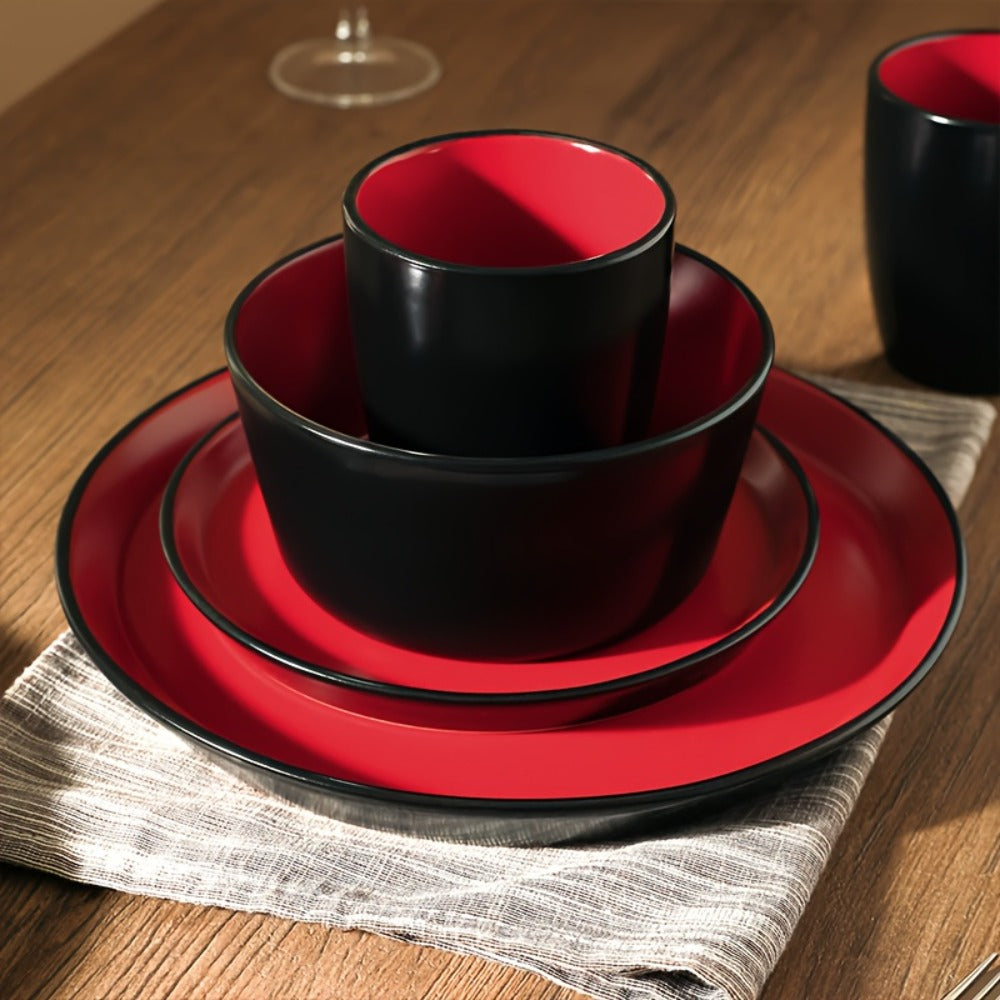 Ceramic Dinnerware Set for 4 – Porcelain Plates Bowls Cups Matte Finish Dishwasher Microwave Oven Safe Stoneware Tableware Scratch Resistant for Restaurant Kitchen Wedding Anniversary Gift