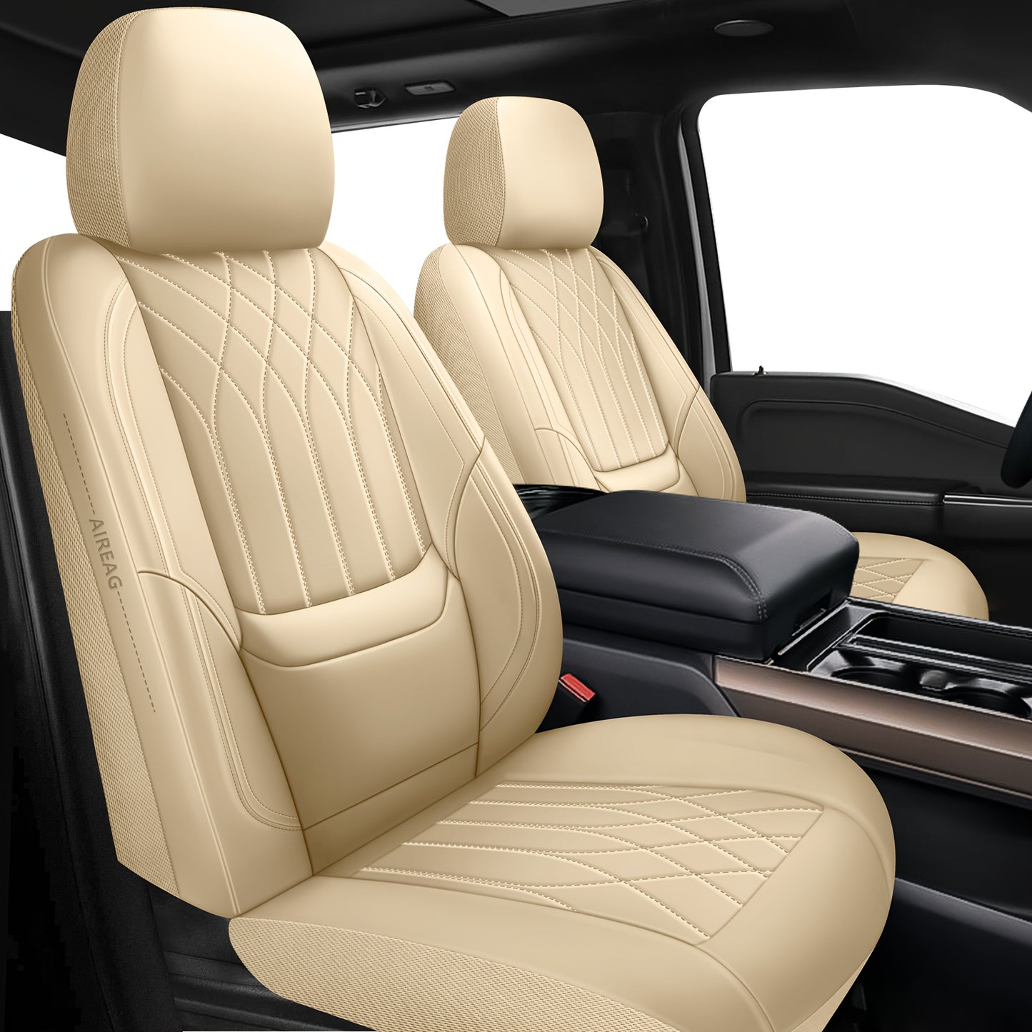 Waterproof Car Seat Covers Full Coverage PU Leather – Full Set for 2 or 5 Seats, Universal Fit Cars SUVs Trucks, Seat Protector Cushion, Black / Beige / Pink / Grey / Red