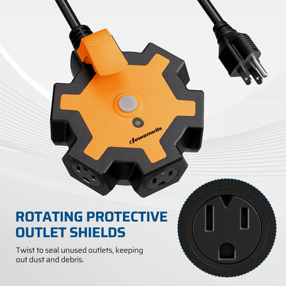 Power Strip 5-Outlet Workshop Hub with 15-Foot 14/3 AWG SJTW Cord, 15A Circuit Breaker and Swivel Covers