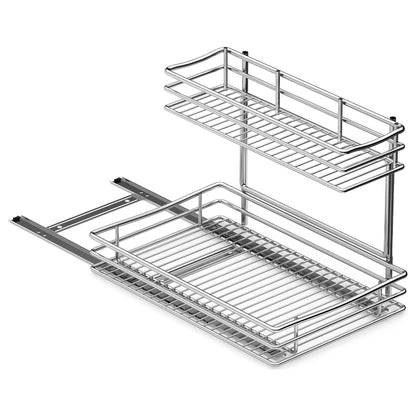 Cabinet Pot & Pan Organizer Rack with 10 Adjustable Dividers, 11"W x 17.5"D x 8.3"H, Chrome Steel Kitchen Storage