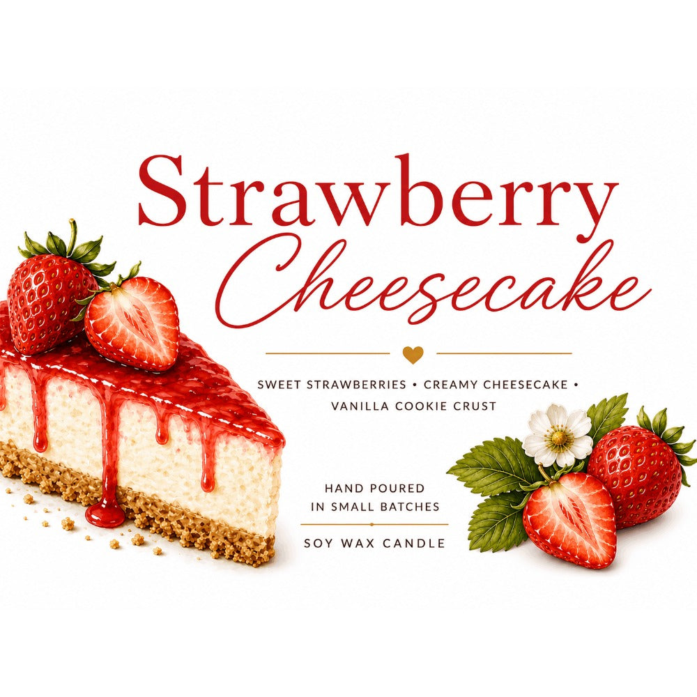 8oz Strawberry Cheesecake Candle in Clear Mason-Style Glass Jar with Black Screw Lid and Single Size