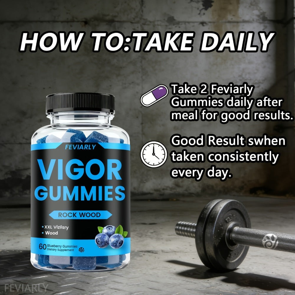 Men's Vitality Booster Gummies – Shilajit, Maca & Longjack Formula – Daily Energy, Mood & Performance Support for Men – Fast-Acting Blueberry Flavor Multivitamin Gummies for Men & Women