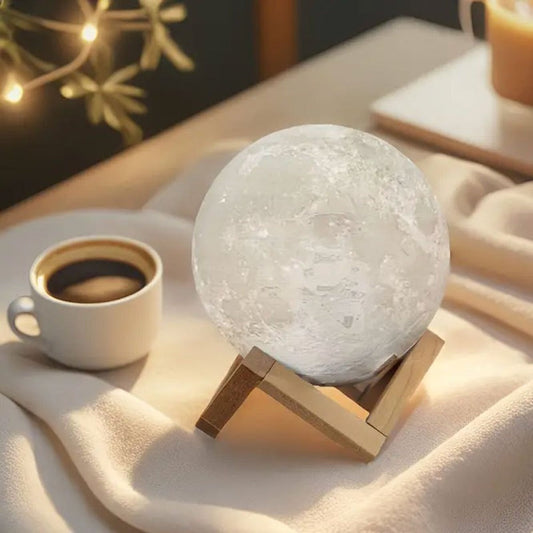Moon Lamp 16-Color RGBW LED Night Light - 3D Printed 6.1" Realistic Moon with Remote Control & Wooden Stand, USB Powered Bedside Lamp for Bedroom Decor, Birthday Gift for Women, Moms & Friends