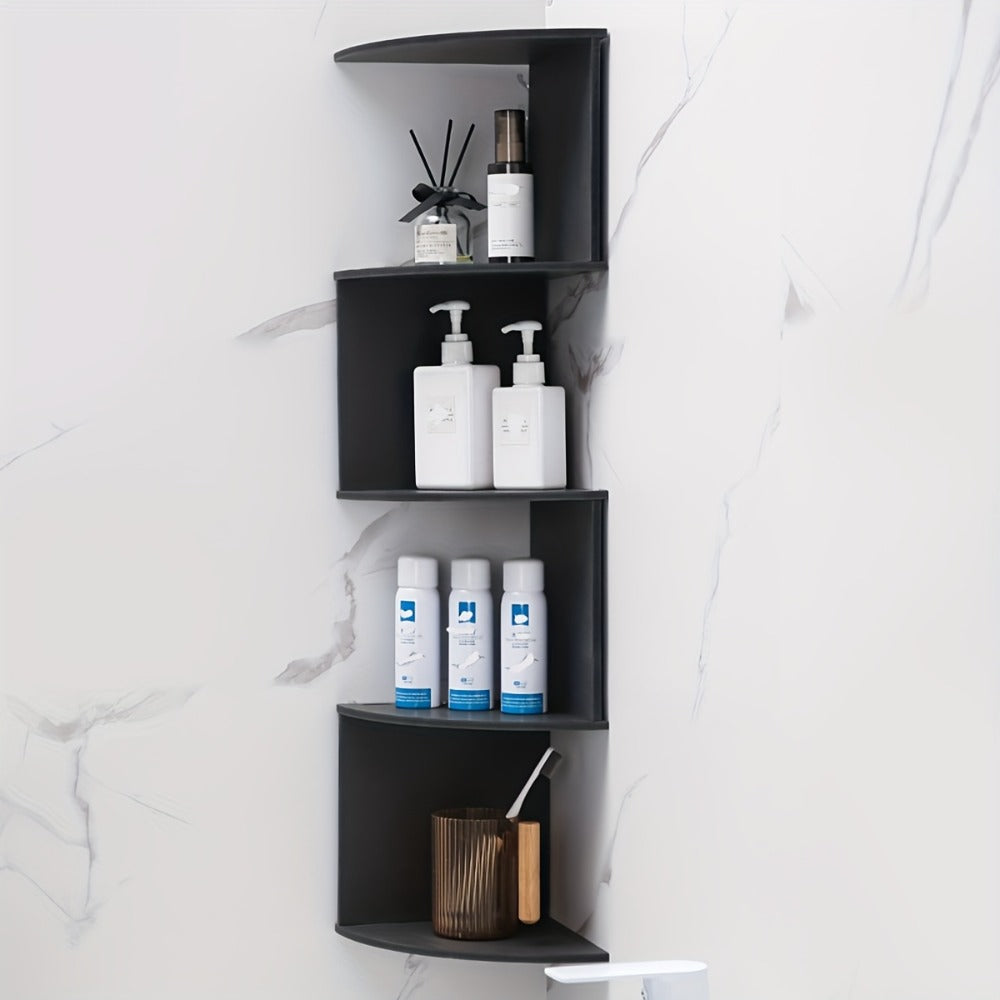 Wall-Mounted Alternating Corner Shelf in White Five-Tier or White and Black Three-Tier Options
