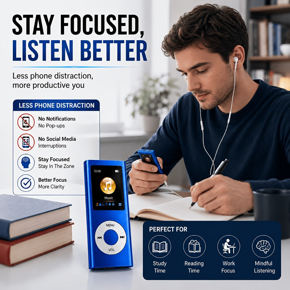 Aluminum Alloy MP3 Player 64GB with Earphone & Charging Cable, Slim 1.8 Inch LCD Portable Music Player, 200mAh Rechargeable Battery, Supports MP3 WMA FLAC APE, TF Micro SD Card Up to 64GB (Card Not Included)