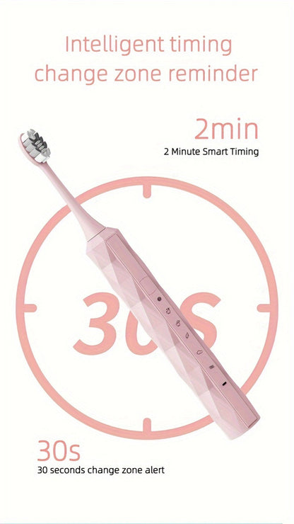 Electric Toothbrush with IPX8 Rating, Five Brush Heads, Metal Handle, USB Charging and Two-Minute Timer