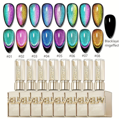 Gel Nail Polish Set with XEIJAYI Label, 8 Magnetic Cat Eye Colors, 0.51oz Bottles and Magnet Tool