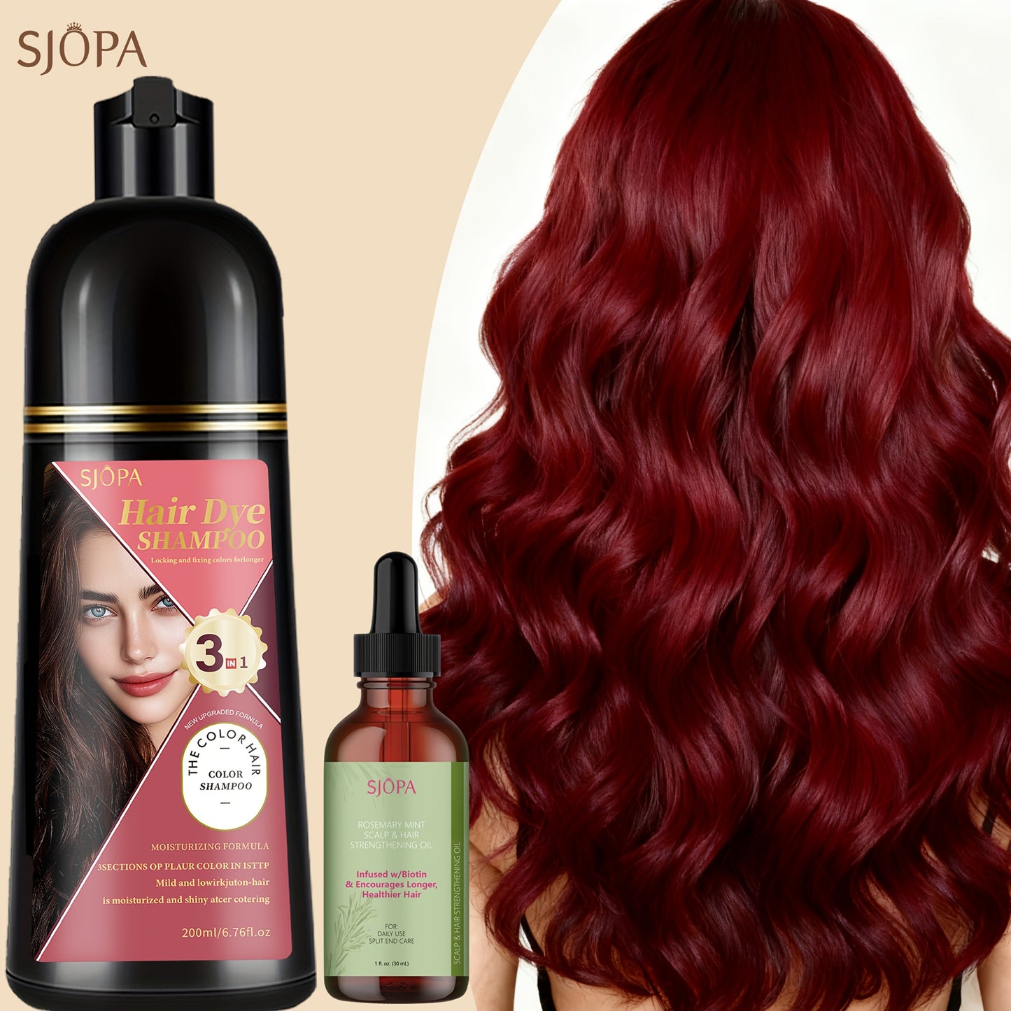 Hair Color Shampoo, SJOPA 3-in-1 Bottle-and-Dropper Set with 10 Rose, Brown, Purple and Black Color Options