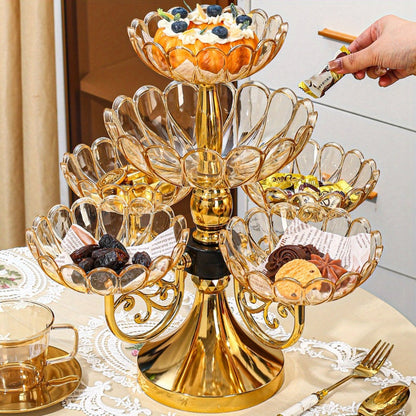 Five-Tier Rotating Fruit Plate Set with Round Multi-Layer Bowls for Snacks, Candy or Dessert Display