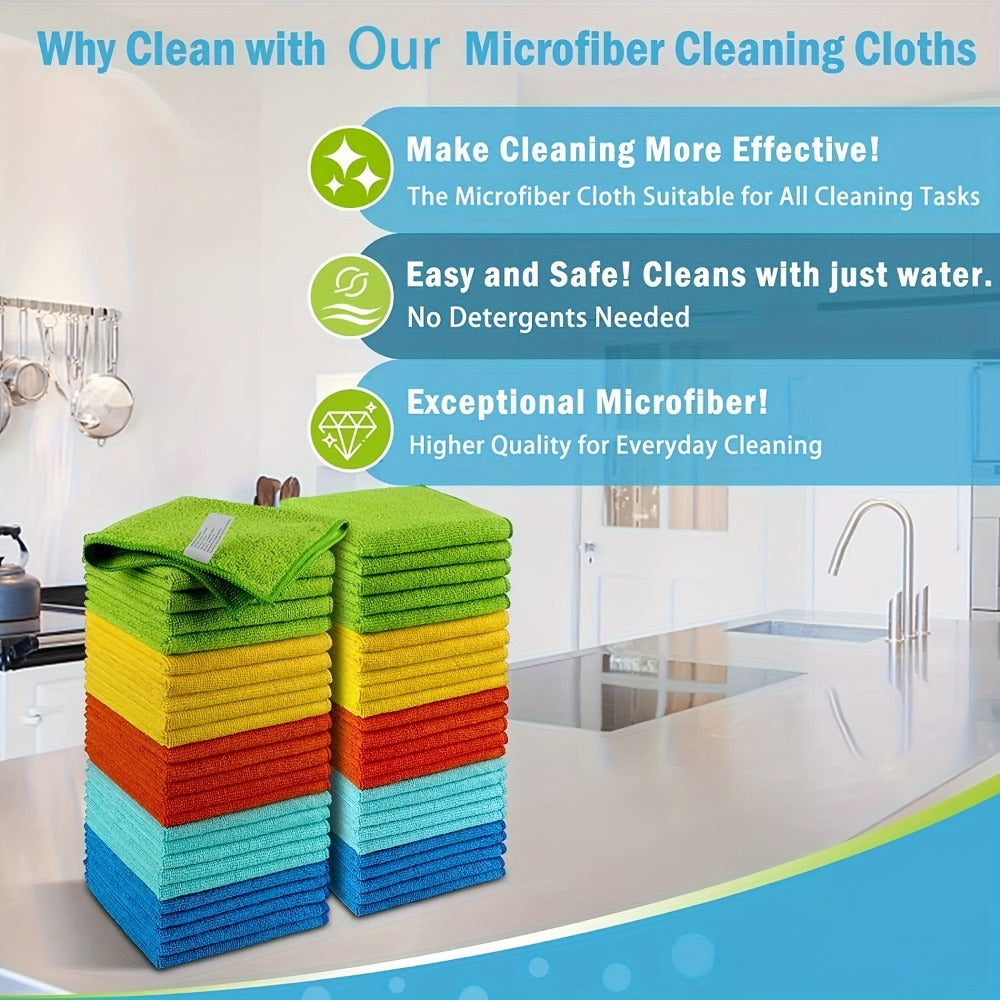 Microfiber Cleaning Cloths 50/60 Pack – Ultra-Soft Scratch-Free Towels for Car Detailing, Kitchen & Home, Quick-Dry Absorbent Lint-Free Rags, 5 Colors, 12"x12", Machine Washable