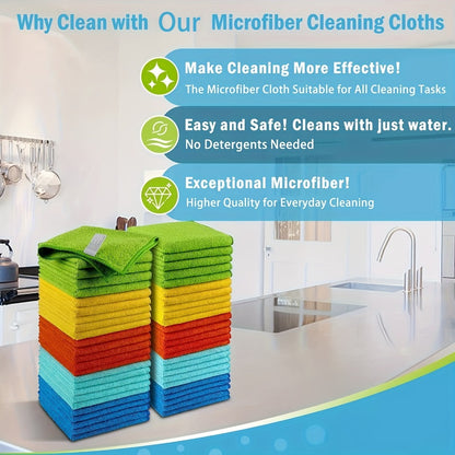 Microfiber Cleaning Cloths 50/60 Pack – Ultra-Soft Scratch-Free Towels for Car Detailing, Kitchen & Home, Quick-Dry Absorbent Lint-Free Rags, 5 Colors, 12"x12", Machine Washable