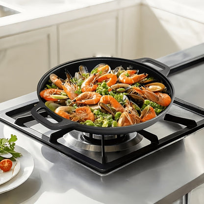 28cm Cast Iron Skillet with Dual Loop Handles and Broad Round Cooking Surface for Oven, Grill or Campfire Use