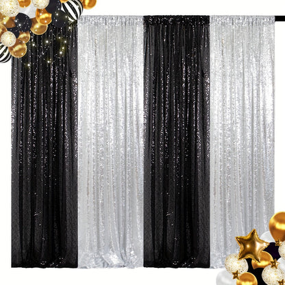 Sequin Backdrop Curtain 4 Panels 2FTx8FT – Shimmer Glitter Background for Wedding Party Photo Booth Decoration