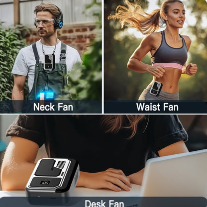 Portable Fan 3000mAh Three-Speed Desk, Neck and Waist Model with USB Charging and Three Color Options