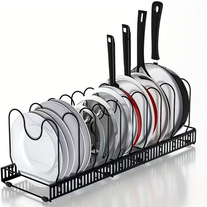 Dish Rack Kitchen Organizer Metal Plate-Slot Countertop Stand with Gold-Tone Accents in Black or White
