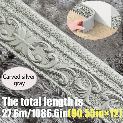 Carved Foam Baseboard Wall Trim Sticker in White, Silver Gray, Copper or Golden, Available in 4, 8 or 12 Rolls