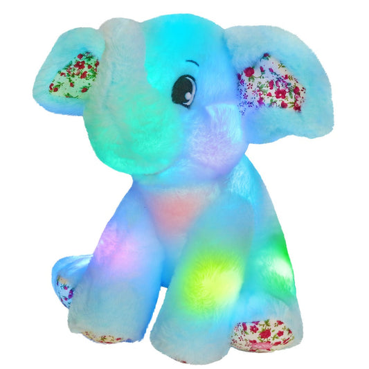 Plush Toy – Blue Elephant with LED Glow and Optional Lullaby Music for Soft Room Display and Gifting