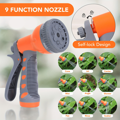 65-Foot Retractable Garden Hose Reel with 180° Swivel Wall Mount, Auto-Rewind and 9-Pattern Spray Nozzle