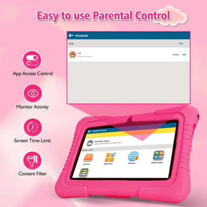 Veidoo 7 Inch Kids Tablet with Drop-Proof Silicone Cover – Eye Protection Screen, WiFi, 2GB RAM 16GB/32GB ROM, Dual Camera, Educational Games, Parental Control, Android Tablet Pink Blue Purple