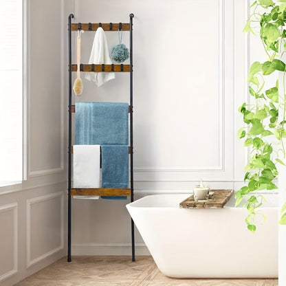 Five-Tier Brown Blanket Ladder with Ten Removable Hooks in One- or Two-Piece Checkout Options