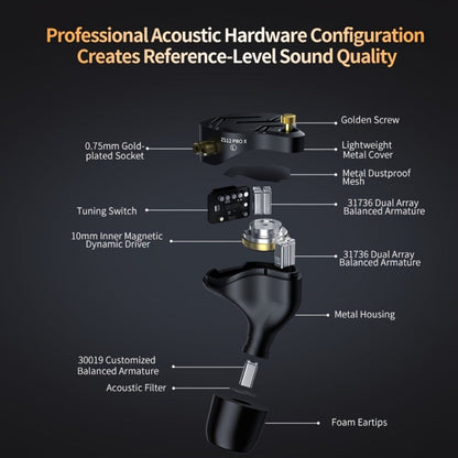 KZ ZS12 PRO X In-Ear Monitor Hybrid IEM Headphones Detachable Cable Noise Cancelling Dynamic Mic Sport Gaming DJ Audio Monitoring Music Production