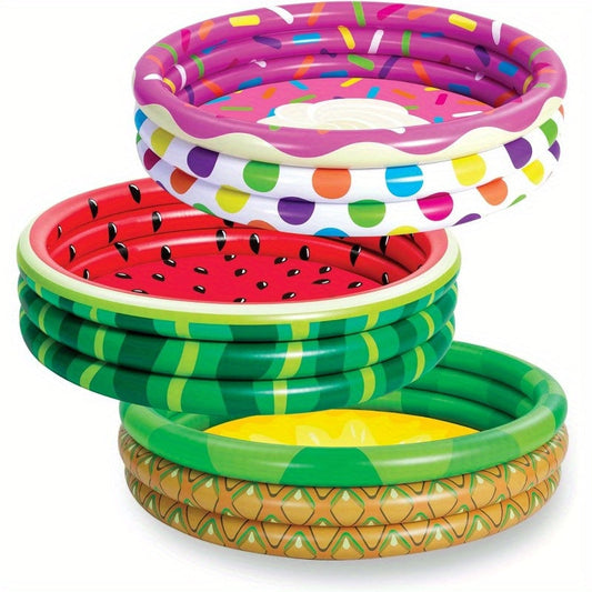 Kiddie Pool 3-Pack – 45 Inch Inflatable Swimming Pool for Kids with Fun Watermelon Pineapple Cupcake Designs, Indoor Outdoor Ball Pit Party Pool Ages 3+