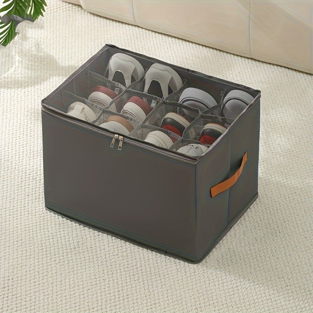 Oxford Fabric Shoe Storage Organizers with Adjustable Dividers and Clear Lids in Two- or Four-Piece Packs