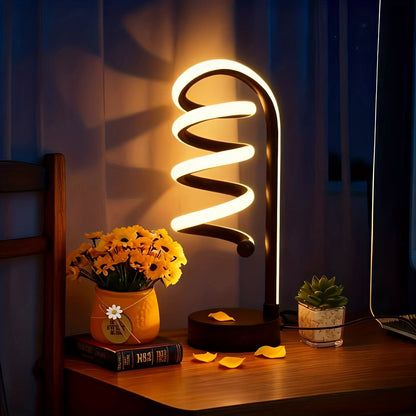 Two-Style Spiral LED Table Lamp with Touch Dimming in Black or White, Single or Two-Pack Options