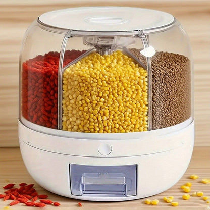 Rotating Rice Storage Container with Multi-Compartment – Large Capacity Grain Bucket, Moisture-Proof Insect-Proof Sealed Tank for Rice, Flour, Pet Food Kitchen Organizer