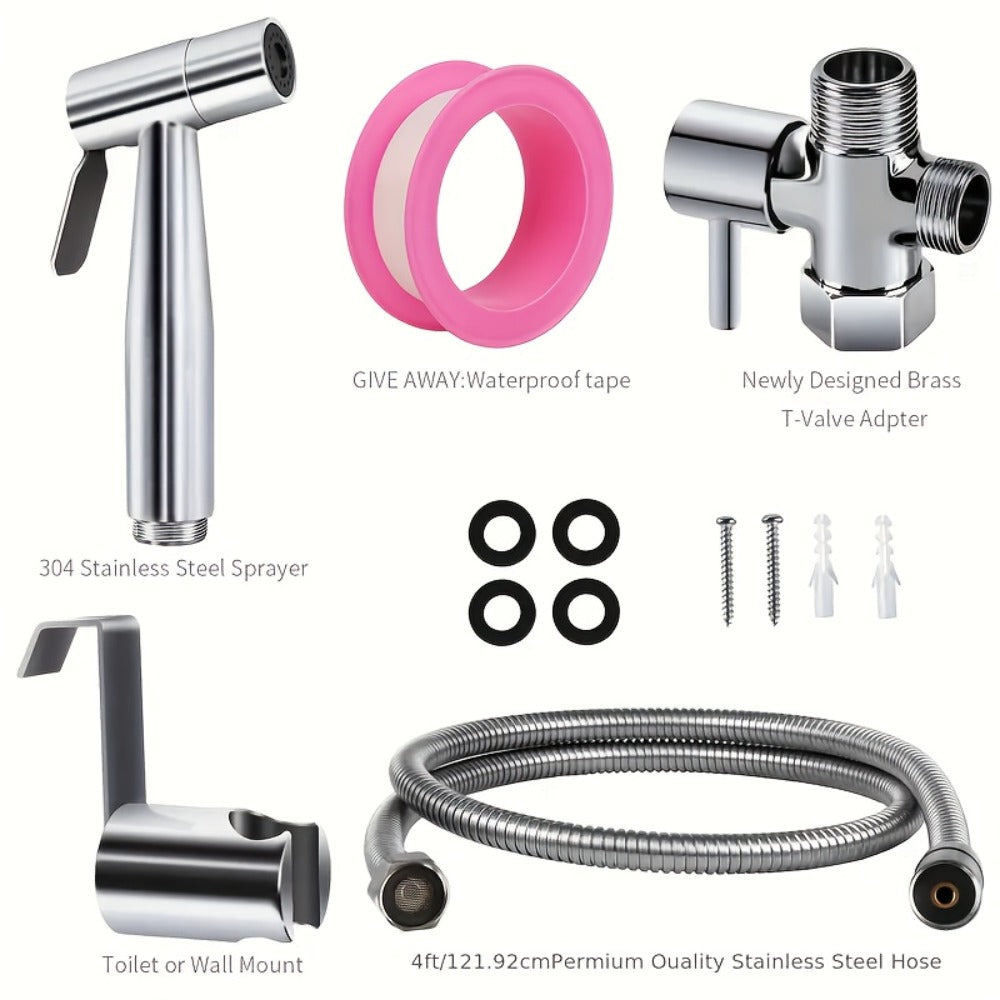 Wall-Mounted Handheld Bathroom Sprayer Set with Bracket, Flexible Hose and Teflon Tape for Home and Everyday Use