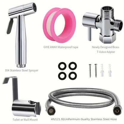 Wall-Mounted Handheld Bathroom Sprayer Set with Bracket, Flexible Hose and Teflon Tape for Home and Everyday Use