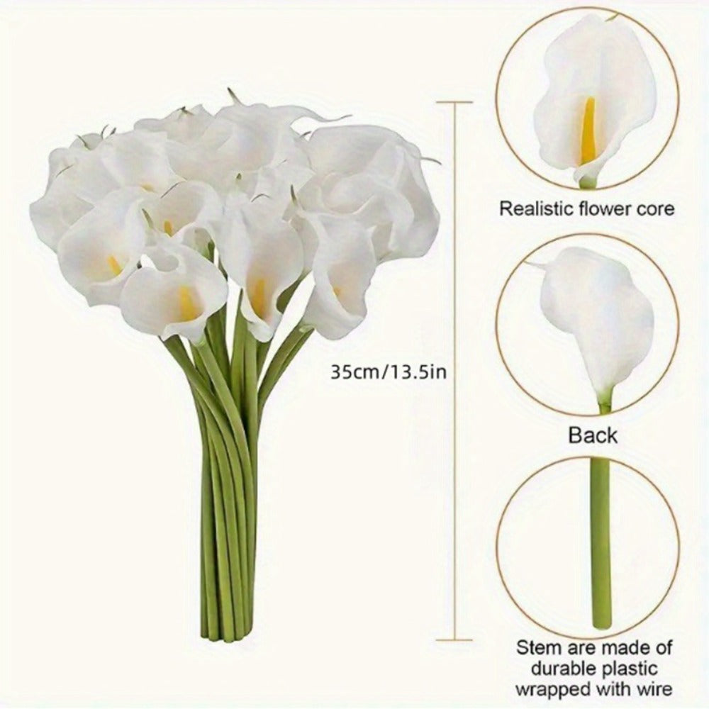 Artificial Calla-Style Flower Bouquet, 20-Piece 13.5-Inch Stem Set in White, Black, Red or Orange