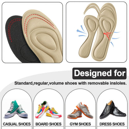 Shoe Insoles 8 Pairs 3D Cushioning Inserts for Men Women Sponge Replacement Innersoles for Work Boots Sneakers Everyday Shoes Sizes 6-11 Classic Colors