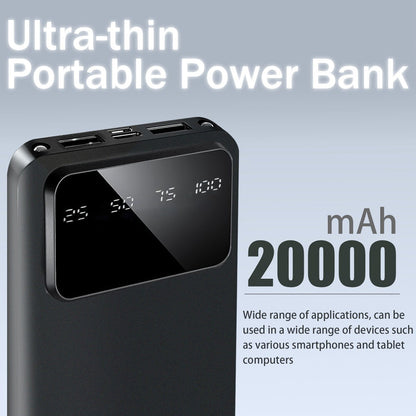 Power Bank 20000mAh with Dual USB Output, USB-C and Micro Input, 5V/2.1A and Digital Display